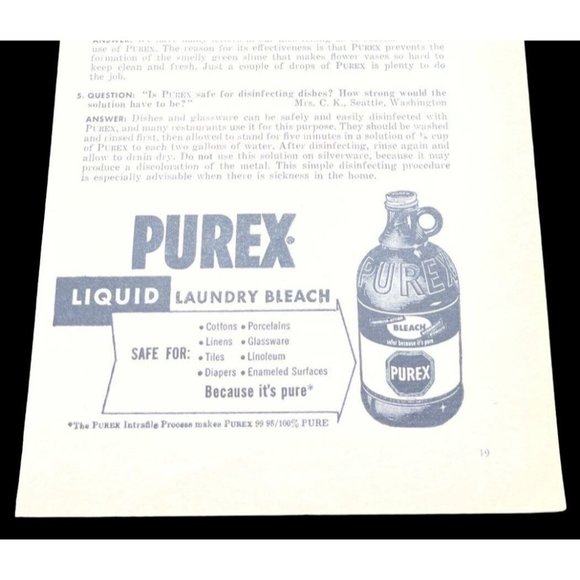 Purex Liquid Laundry Bleach Vintage Print Ad 1954 Jug Bleaching Questions Q & A - Picture 6 of 6